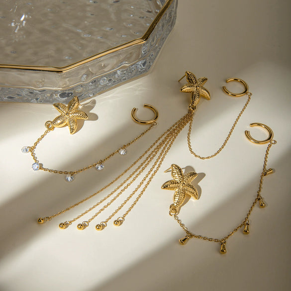 Wholesale Jewelry Stainless Steel Geometric Starfish Electroplated Women's Ear Clip Earrings