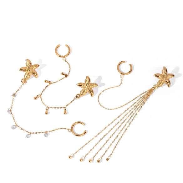 Wholesale Jewelry Stainless Steel Geometric Starfish Electroplated Women's Ear Clip Earrings