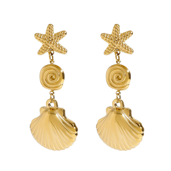 Wholesale Jewelry Stainless Steel Geometric Starfish Shell Pendant Earrings 18K Gold Electroplated Quiet Minimalist Design