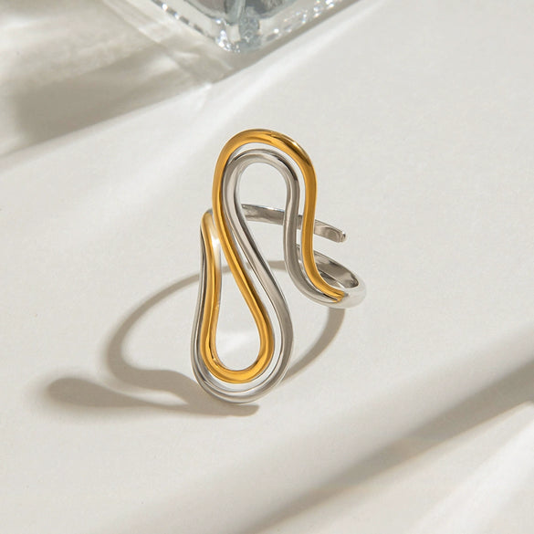 Wholesale Jewelry Stainless Steel Geometric Style Electroplating Adjustable Opening Ring For Women