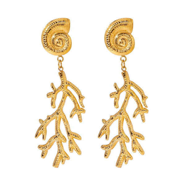 Wholesale Jewelry Stainless Steel Geometric Style Electroplating Conch Hammer Coral Pendant Earrings For Women