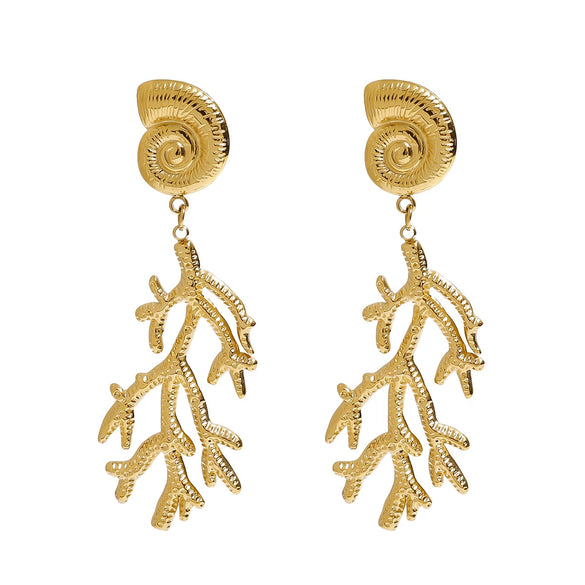 Wholesale Jewelry Stainless Steel Geometric Style Electroplating Conch Hammer Coral Pendant Earrings For Women