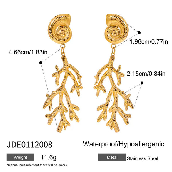 Wholesale Jewelry Stainless Steel Geometric Style Electroplating Conch Hammer Coral Pendant Earrings For Women