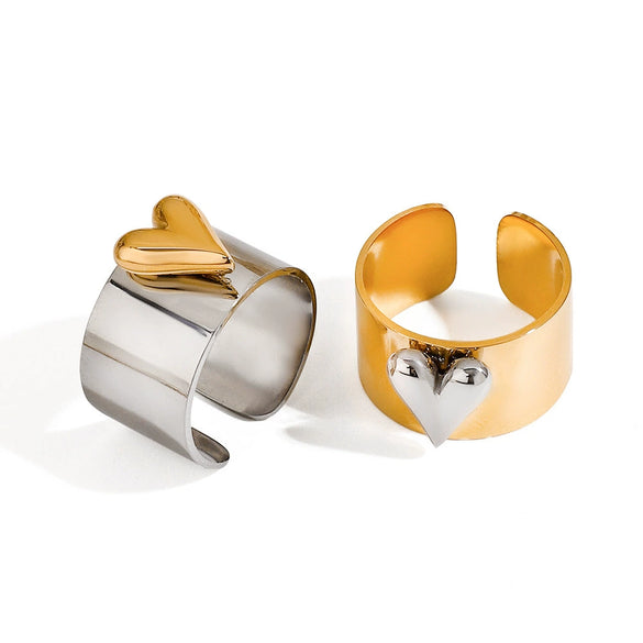 Wholesale Jewelry Stainless Steel Geometric Style Love Opening Ring With Gold And Silver Color Matching And Electroplating Treatment