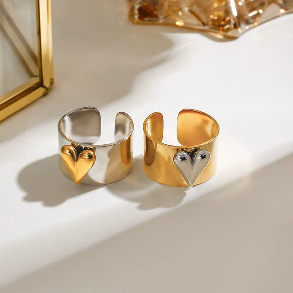 Wholesale Jewelry Stainless Steel Geometric Style Love Opening Ring With Gold And Silver Color Matching And Electroplating Treatment