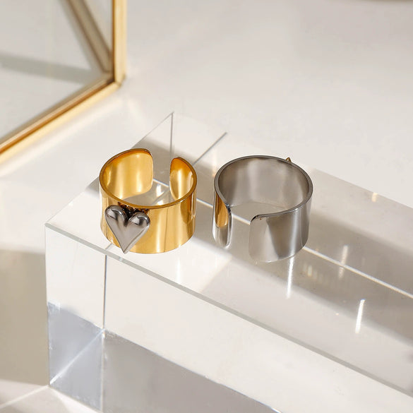 Wholesale Jewelry Stainless Steel Geometric Style Love Opening Ring With Gold And Silver Color Matching And Electroplating Treatment