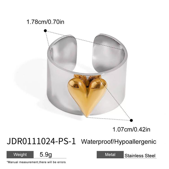 Wholesale Jewelry Stainless Steel Geometric Style Love Opening Ring With Gold And Silver Color Matching And Electroplating Treatment