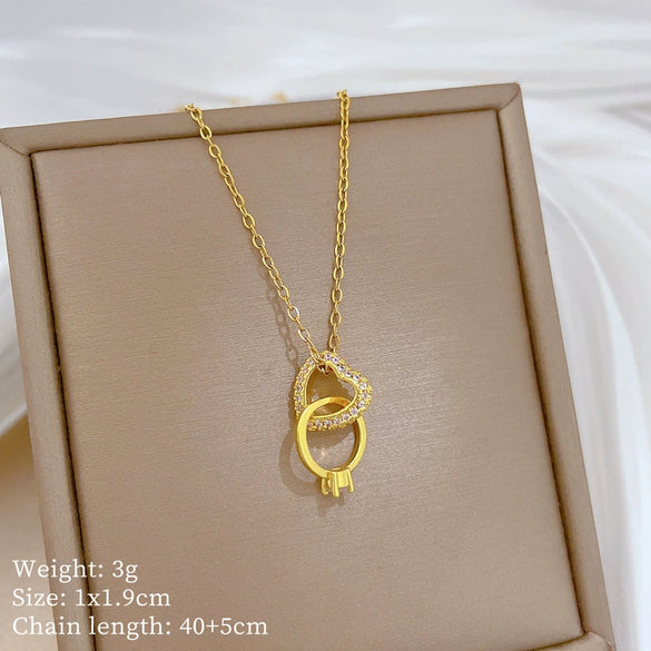 Wholesale Jewelry Stainless Steel Geometric Style Love Ring Pendant Necklace For Women And Men