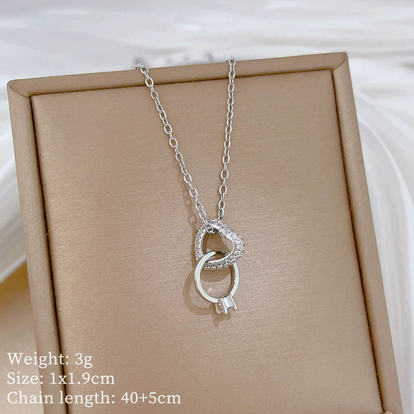 Wholesale Jewelry Stainless Steel Geometric Style Love Ring Pendant Necklace For Women And Men