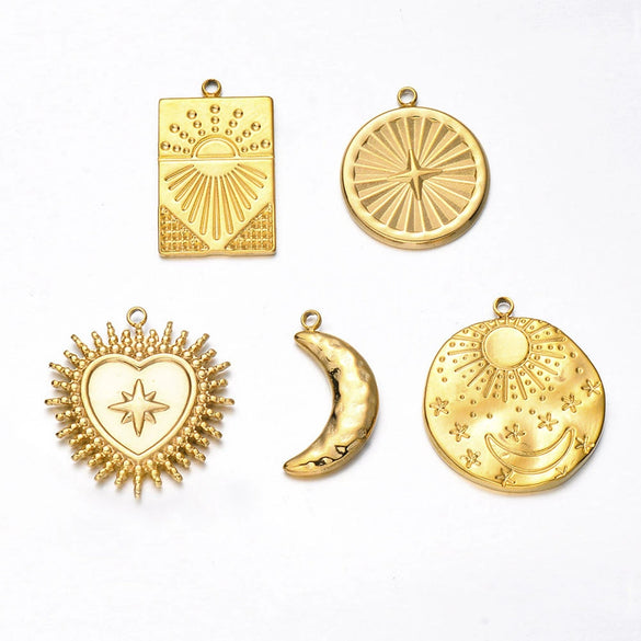 Wholesale Jewelry Stainless Steel Geometric Sunlight Moon Star Goldplated Pendant Accessories