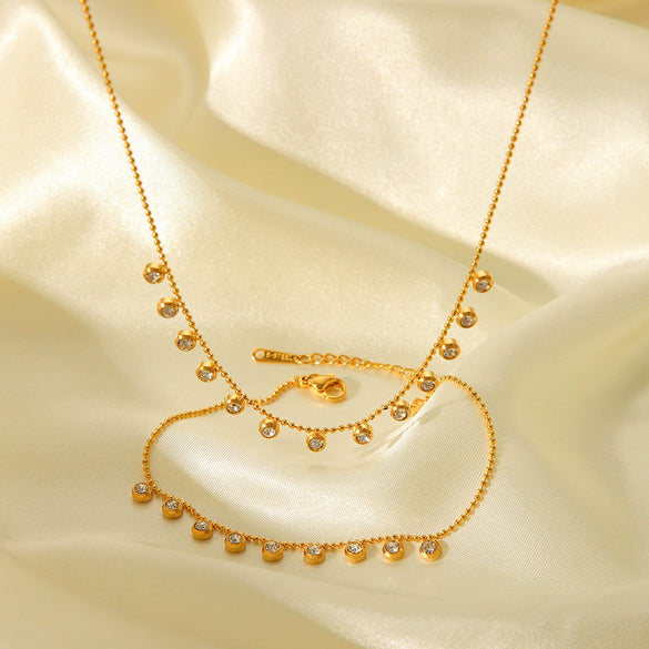 Wholesale Jewelry Stainless Steel Geometric Tassel Ball Chain Necklace And Bracelet For Women