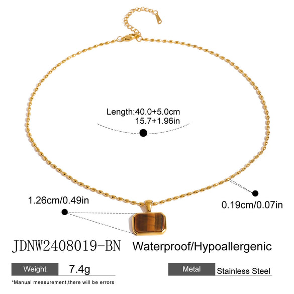 Wholesale Jewelry Stainless Steel Geometric Tiger Eye Stone Necklace For Women Electroplated