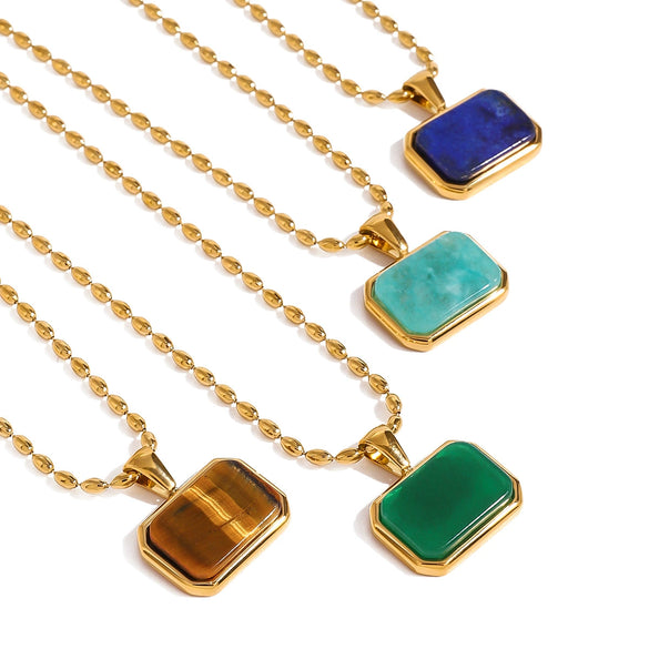Wholesale Jewelry Stainless Steel Geometric Tiger Eye Stone Necklace For Women Electroplated