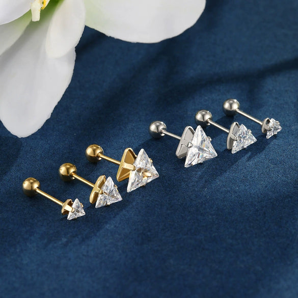 Wholesale Jewelry Stainless Steel Geometric Triangle Stud Earrings Electroplated