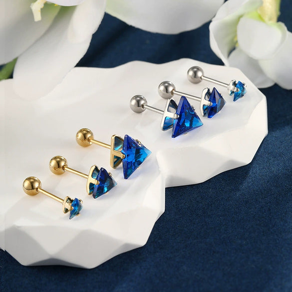 Wholesale Jewelry Stainless Steel Geometric Triangle Stud Earrings Electroplated