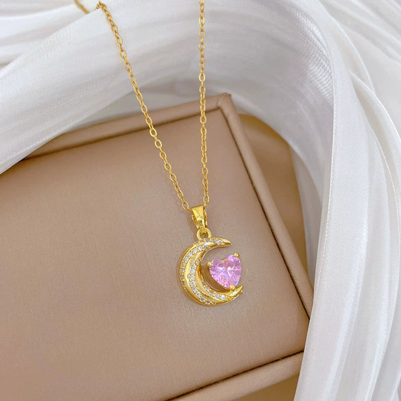 Wholesale Jewelry Stainless Steel Geometric Twisted Moon Pendant Necklace Unisex
