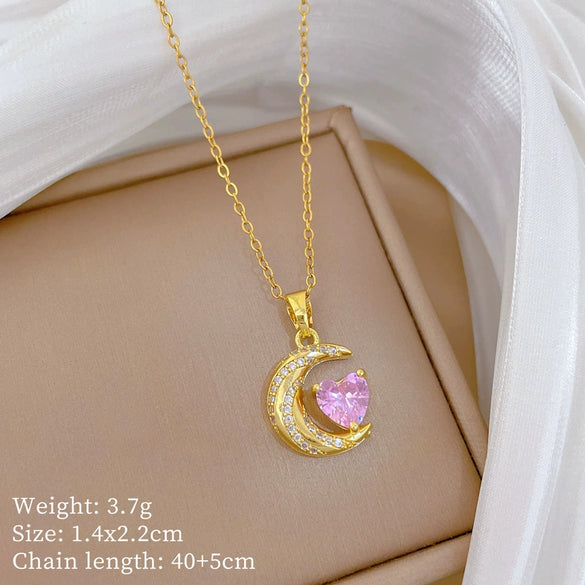 Wholesale Jewelry Stainless Steel Geometric Twisted Moon Pendant Necklace Unisex