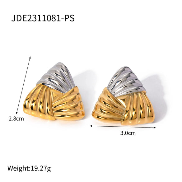Wholesale Jewelry Stainless Steel Geometric Vacuum Plated Twocolor Gold And Silver Earrings
