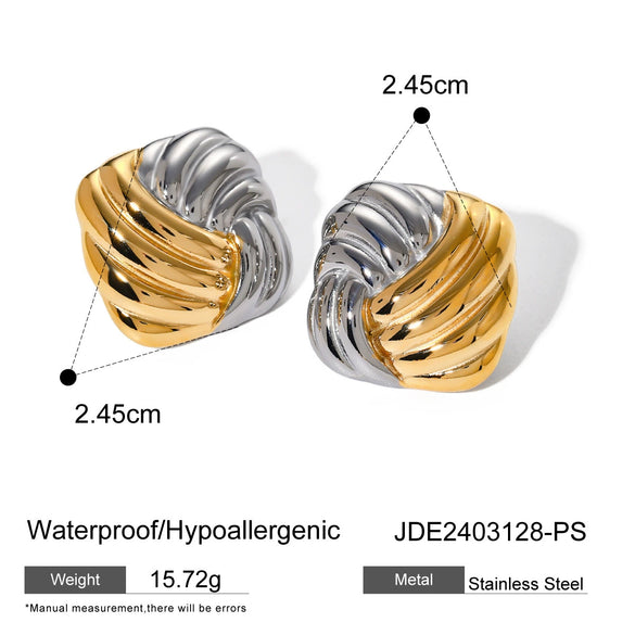 Wholesale Jewelry Stainless Steel Geometric Vacuum Plated Twocolor Gold And Silver Earrings