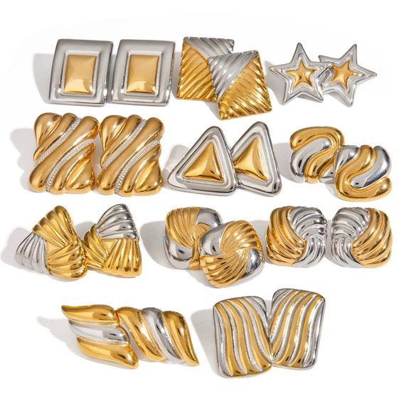 Wholesale Jewelry Stainless Steel Geometric Vacuum Plated Twocolor Gold And Silver Earrings
