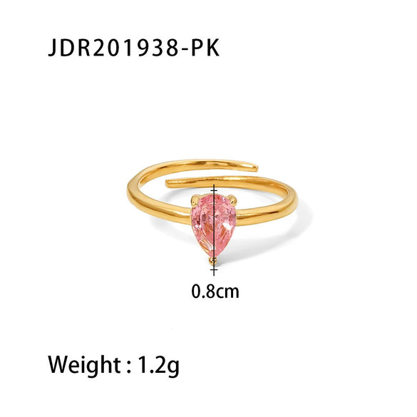 Wholesale Jewelry Stainless Steel Geometry Style Electroplating Drop Shaped Zircon Inlaid Adjustable Ring And Titanium Steel Bracelet For Women