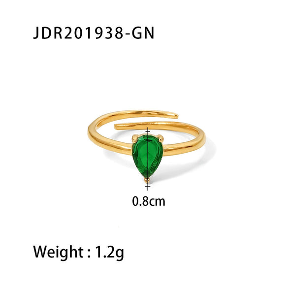 Wholesale Jewelry Stainless Steel Geometry Style Electroplating Drop Shaped Zircon Inlaid Adjustable Ring And Titanium Steel Bracelet For Women