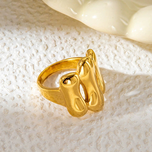 Wholesale Jewelry Stainless Steel Gold Plated Geometric Stitching Fashion Joker Ring Hollow Design