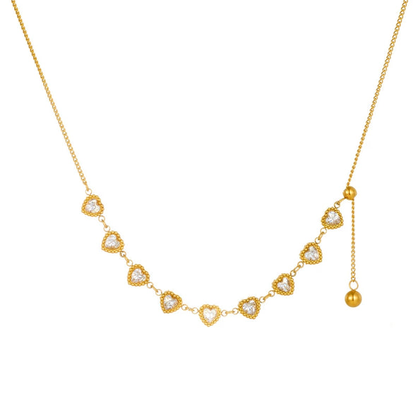 Wholesale Jewelry Stainless Steel Gold Plated Heart Shape Love Round Beads Long Tassel Chain Necklace