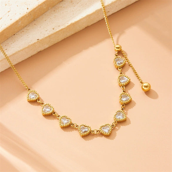 Wholesale Jewelry Stainless Steel Gold Plated Heart Shape Love Round Beads Long Tassel Chain Necklace