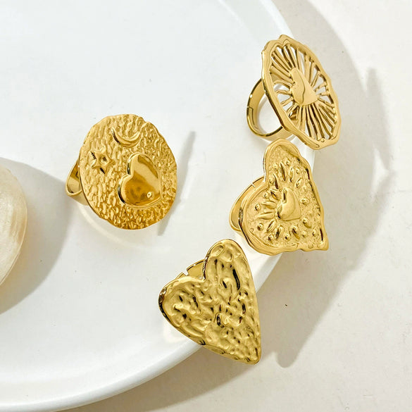 Wholesale Jewelry Stainless Steel Gold Plated Heartshaped Ring For Women