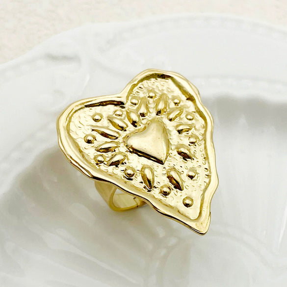 Wholesale Jewelry Stainless Steel Gold Plated Heartshaped Ring For Women