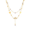 Wholesale Jewelry Stainless Steel Gold Plated Pearl Butterfly Chain Necklace Retro Simple Double Layer Stacked Fashion