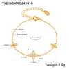 Wholesale Jewelry Stainless Steel Gold Plated Zircon Fourleaf Flower Doublelayer Necklace And Bracelet Set For Women