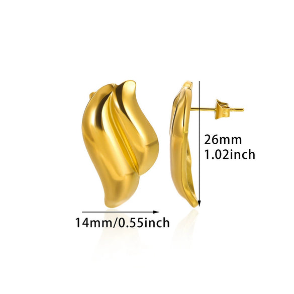 Wholesale Jewelry Stainless Steel Golden Geometric Wings Conch Woven Electroplated Earrings