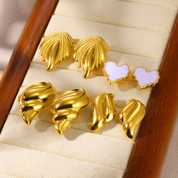 Wholesale Jewelry Stainless Steel Golden Geometric Wings Conch Woven Electroplated Earrings