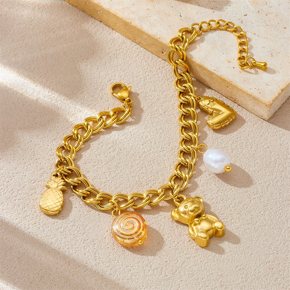 Wholesale Jewelry Stainless Steel Goldplated Animal Zodiac Pendant Bracelet