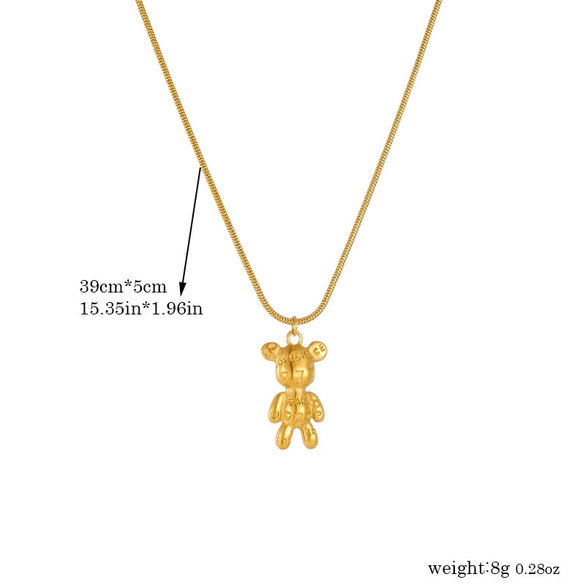 Wholesale Jewelry Stainless Steel Goldplated Cartoon Bear Pendant Chain Necklace Earrings Set