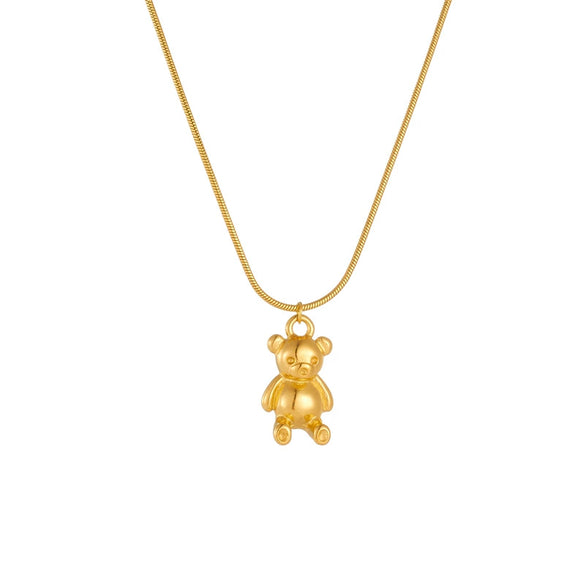 Wholesale Jewelry Stainless Steel Goldplated Cartoon Cute Bear Pendant Earrings And Necklace Twopiece Set
