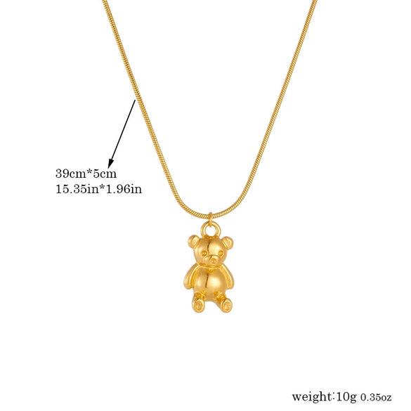 Wholesale Jewelry Stainless Steel Goldplated Cartoon Cute Bear Pendant Earrings And Necklace Twopiece Set