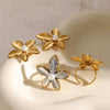 Wholesale Jewelry Stainless Steel Goldplated Flowershaped Inlaid Pearl Women's Geometric Natural Style Earrings
