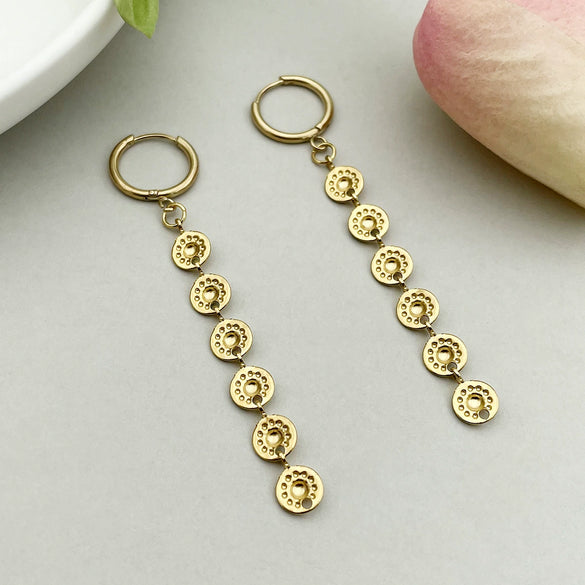 Wholesale Jewelry Stainless Steel Goldplated Geometric Oildrip Round Tassel Drape Earrings For Women