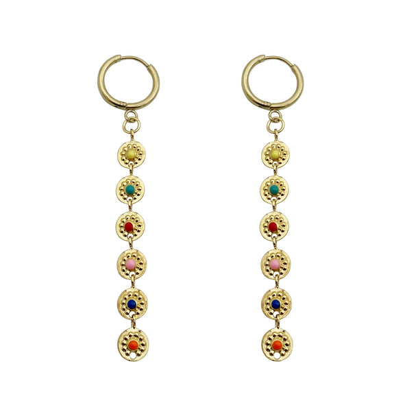 Wholesale Jewelry Stainless Steel Goldplated Geometric Oildrip Round Tassel Drape Earrings For Women