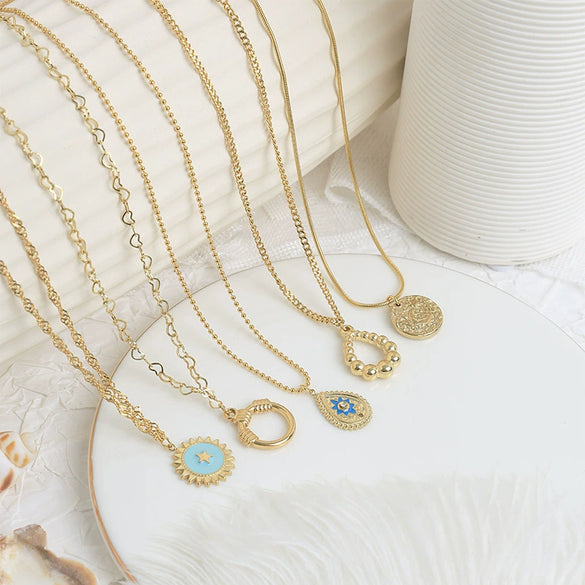 Wholesale Jewelry Stainless Steel Goldplated Geometric Star Snake Bone Chain Necklace For Women