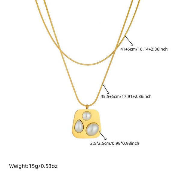 Wholesale Jewelry Stainless Steel Goldplated Irregular Geometric Pearl Pendant Threepiece Set For Women