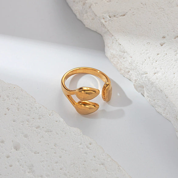 Wholesale Jewelry Stainless Steel Goldplated Water Drop Overlapping Fashion Geometric Ring For Men And Women