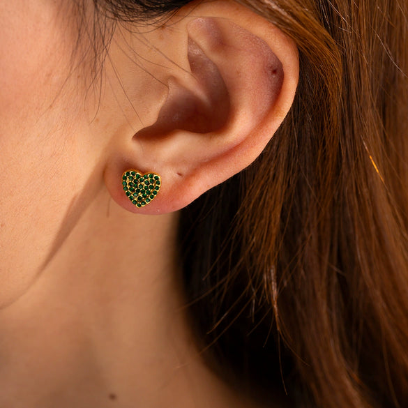 Wholesale Jewelry Stainless Steel Green Diamond Geometric Heart Style Electroplating Women's Ring And Earrings