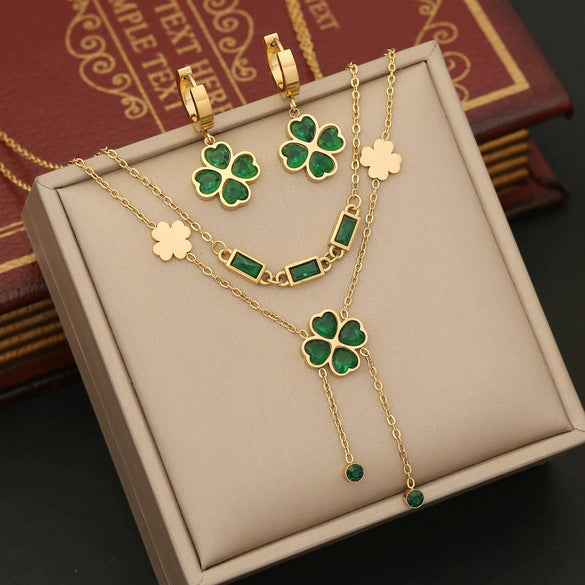 Wholesale Jewelry Stainless Steel Heart Fashion Double Chain Long Tassel Necklace With Electroplating