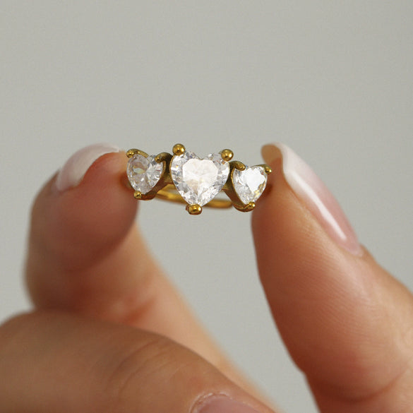 Wholesale Jewelry Stainless Steel Heart Geometric Gold Plated Adjustable Ring For Women