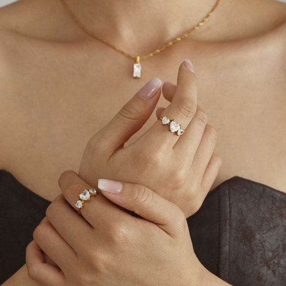 Wholesale Jewelry Stainless Steel Heart Geometric Gold Plated Adjustable Ring For Women