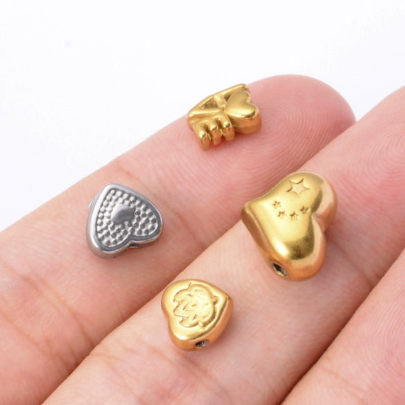 Wholesale Jewelry Stainless Steel Heart Love Perforated Beads Electroplating Baroque Style